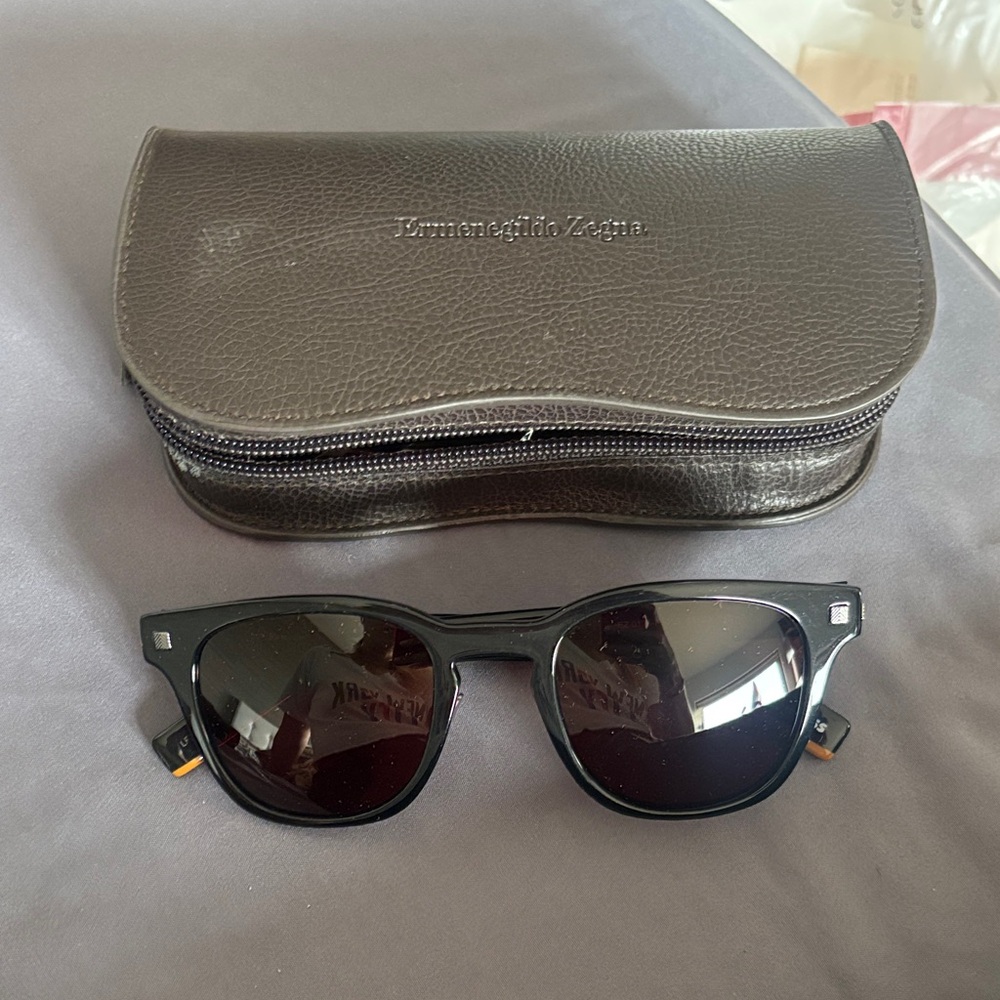 Ermenegildo Zegna Black Sunglasses with Leather Case